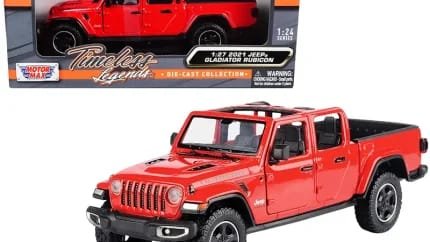 2021 Jeep Gladiator Rubicon Red Diecast Model 1/24-1/27 by Motormax - Open Top Pickup Truck