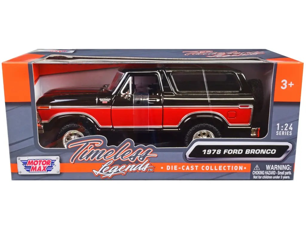 1978 Ford Bronco Ranger XLT Diecast Model 1/24 Black & Red by Motormax – Timeless Legends Series