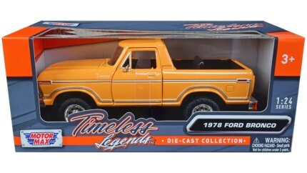 1978 Ford Bronco Custom Open Top Yellow 1/24 Diecast Model Car - Timeless Legends by Motormax