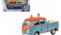 Vintage VW Type 2 T1 Diecast Model - Blue & Orange Pickup Truck by Motormax 1/24