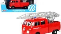 Vintage Volkswagen Type 2 T1 Fire Truck Diecast Model with Aerial Ladder - 1/24 Scale by Motormax
