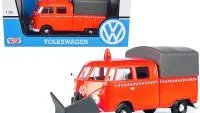 Volkswagen Type 2 T1 Pickup Truck Orange w/ Snow Plow & Camper Shell 1/24 Diecast Model by Motormax