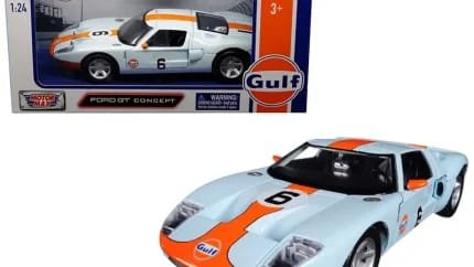 Ford GT Concept #6 Gulf Livery 1/24 Diecast Model Car by Motormax - Light Blue & Orange