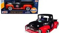 1956 Ford F-100 Pickup Truck Diecast Model - Gulf Dark Blue & Red 1/24 by Motormax