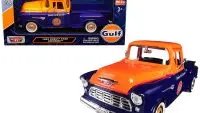 1955 Chevrolet 5100 Stepside Pickup Truck Diecast Model - Gulf Dark Blue & Orange 1/24 by Motormax