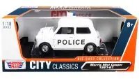 1961-1967 Morris Mini Cooper RHD (Right Hand Drive) "Police" White "City Classics" Series 1/18 Diecast Model Car by Motormax