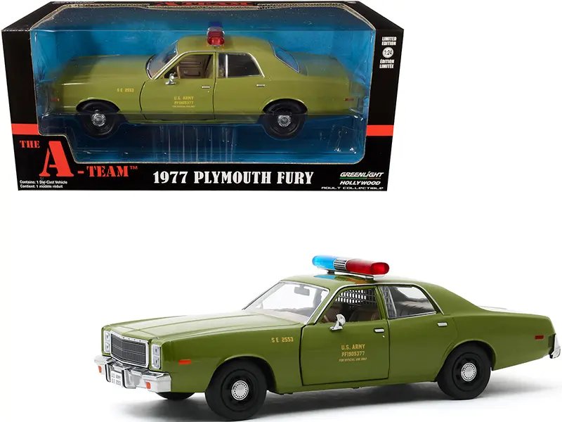 Diecast Model Cars wholesale toys dropshipper drop shipping 1977 Plymouth Fury US Army Police Army Green The A-Team 1983 1987 TV Series 1/24 Greenlight 84103 drop shipping wholesale drop ship drop shipper dropship dropshipping toys dropshipper diecas 1977 Plymouth Fury U.S. Army Police Diecast Model - The A-Team TV Series Collectible by Greenlight