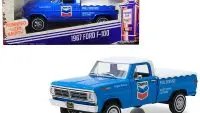 1967 Ford F-100 Diecast Model with Bed Cover - Chevron Full Service Blue & White by Greenlight 1/24