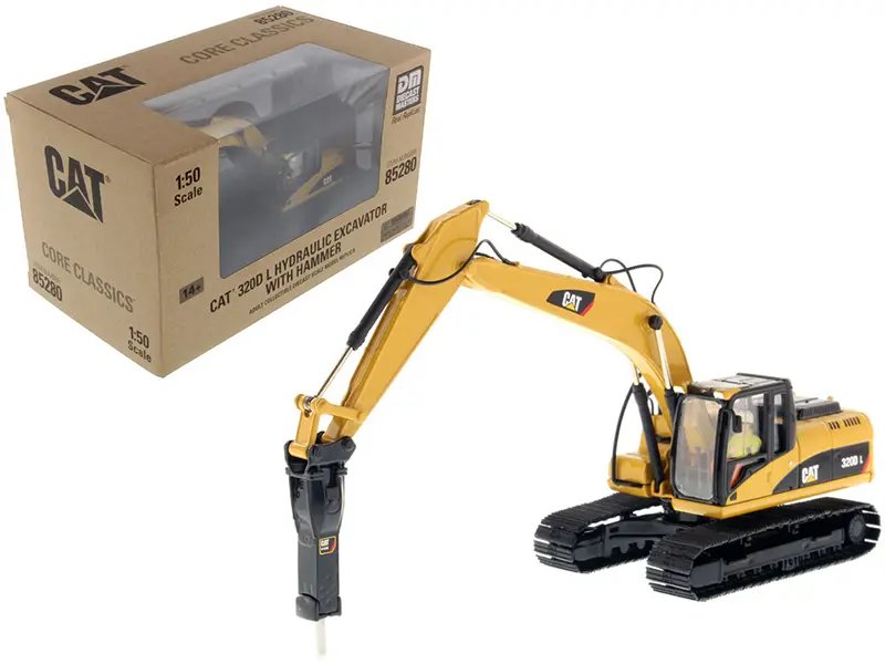 CAT 320D L Hydraulic Excavator Diecast Model with Hammer & Operator – 1/50 Scale by Diecast Masters