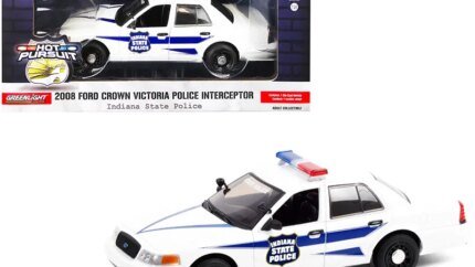 2008 Ford Crown Victoria Police Interceptor White with Dark Blue Stripes "Indiana State Police" "Hot Pursuit" Series 1/24 Diecast Model Car by Greenlight