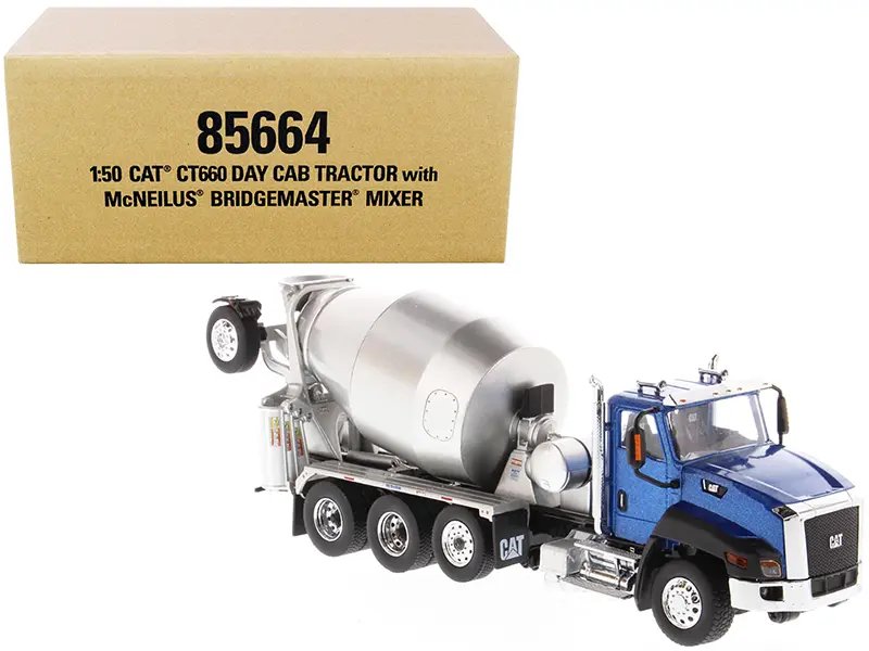 CAT Caterpillar CT660 Day Cab Tractor with McNeilus Concrete Mixer – 1/50 Blue Metallic Diecast Model by Diecast Masters