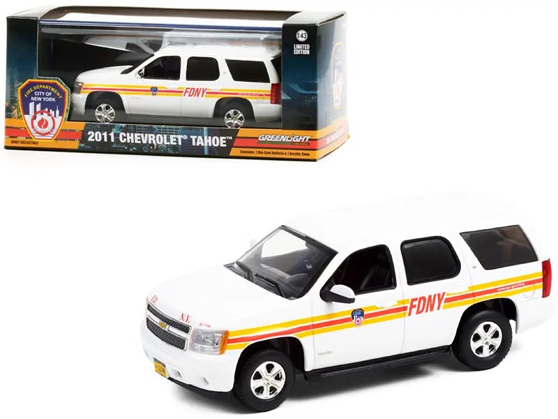 2011 Chevrolet Tahoe FDNY Diecast Model 1/43 by Greenlight – White with Stripes