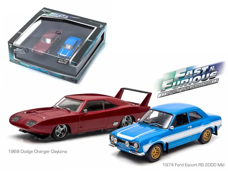 Diecast Model Cars wholesale toys dropshipper drop shipping 1969 Dodge Charger Daytona and 1974 Ford Escort RS 2000 Mkl "The Fast and The Furious" Movie Diorama Set 1/43 Greenlight 86251 drop shipping wholesale drop ship drop shipper dropship dropshi 1969 Dodge Charger & 1974 Ford Escort RS 2000 Diecast Models - Fast & Furious Set by Greenlight 1/43