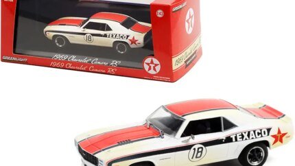 1969 Chevrolet Camaro RS #18 "Texaco" White with Black and Orange Stripes (Weathered) 1/43 Diecast Model Car by Greenlight