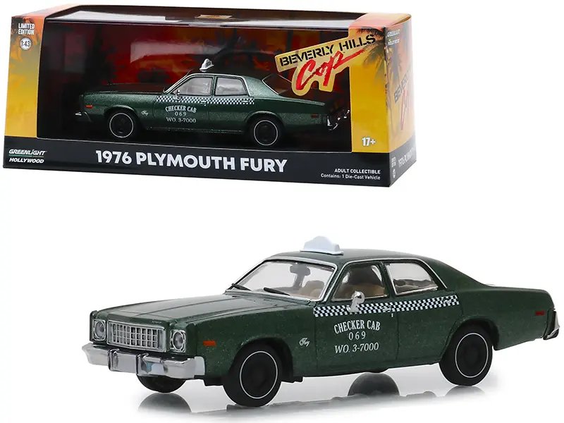 1976 Plymouth Fury Taxi Diecast Model – Beverly Hills Cop Metallic Green 1/43 by Greenlight
