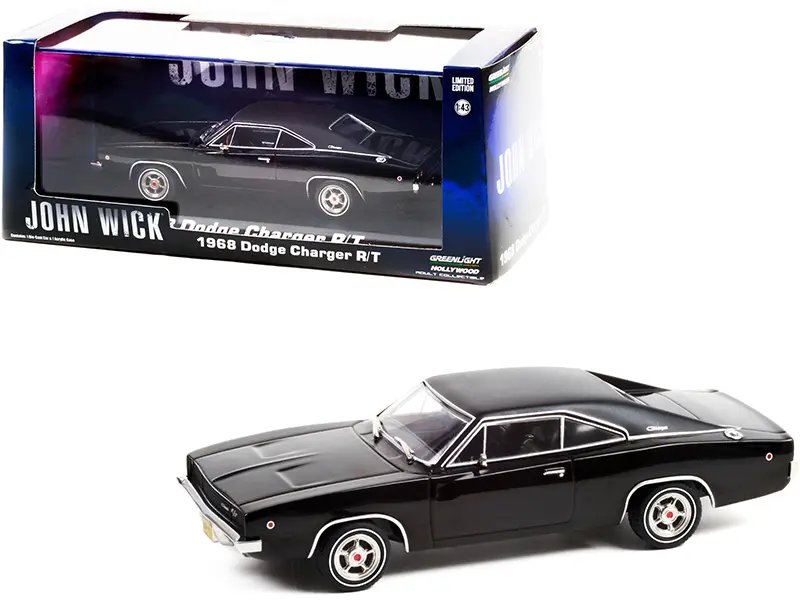 1968 Dodge Charger R/T Black with Black Vinyl Top “John Wick” 1/43 Diecast Model Car by Greenlight
