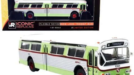 Flxible 53102 Transit Bus #N "Roosevelt Blvd. & Comly Road" SEPTA Philadelphia (Pennsylvania) Light Green and Silver with White Top "Vintage Bus & Motorcoach Collection" 1/87 (HO) Diecast Model by Iconic Replicas