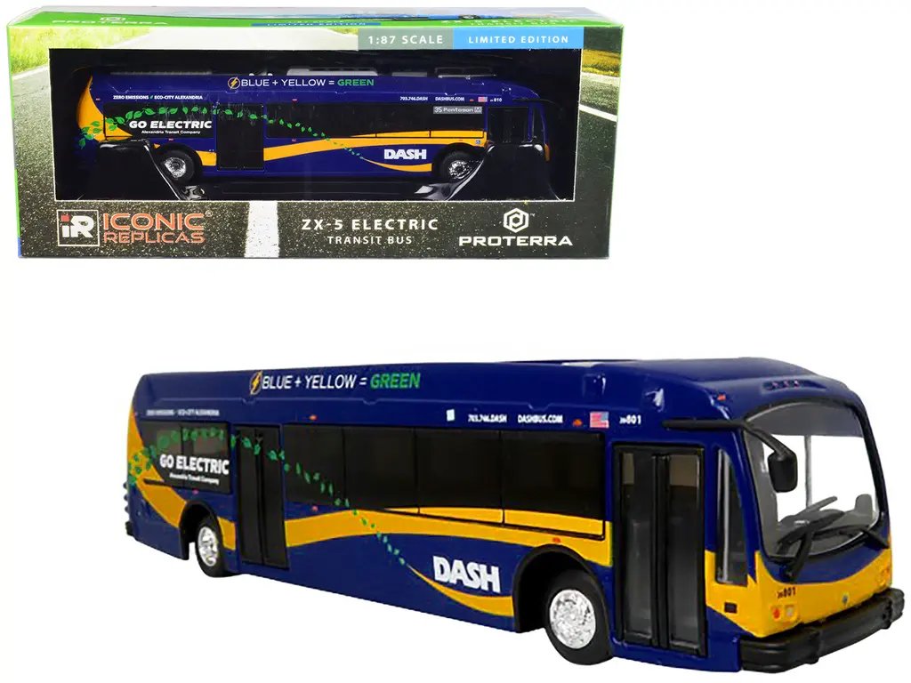 Iconic Replicas 1/87 Proterra ZX5 Electric Bus Model – Alexandria DASH 35 Pentagon