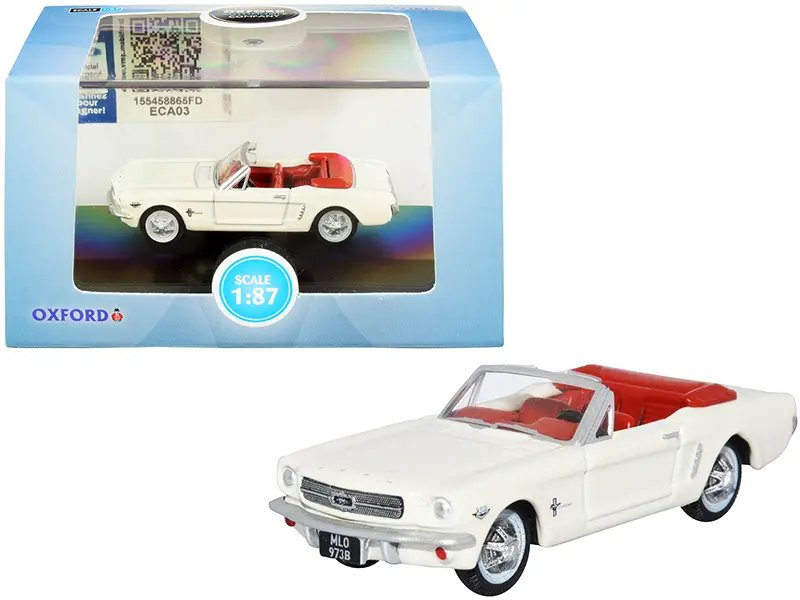 1965 Ford Mustang Convertible Diecast Model – Wimbledon White, 1/87 Scale by Oxford Diecast