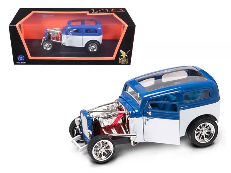 1931 Ford Model A Custom Blue/White 1/18 Diecast Car by Road Signature – Vintage Collectible