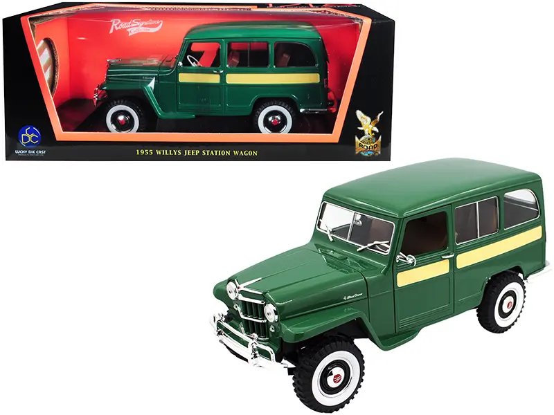 1955 Willys Jeep Station Wagon 1/18 Diecast Model Car - Green & Yellow by Road Signature 1 1955 Willys Jeep Station Wagon 1/18 Diecast Model Car - Green & Yellow by Road Signature