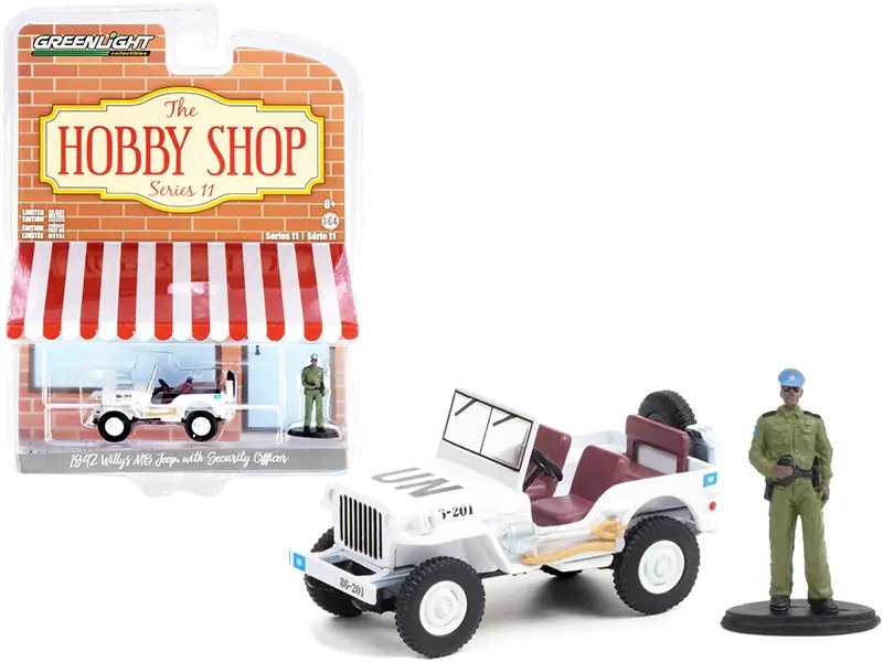 1942 Willys MB Jeep UN White & Security Officer Figurine 1/64 Diecast Model – Greenlight Series 11