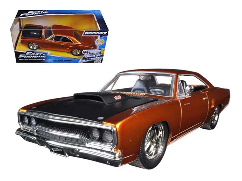 Diecast Model Cars wholesale toys dropshipper drop shipping Dom's 1970 Plymouth Road Runner Copper "Fast & Furious 7" Movie 1/24 Jada 97126 drop shipping wholesale drop ship drop shipper dropship dropshipping toys dropshipper diecast drop shipper dro 1970 Plymouth Road Runner: Copper Classic with Black Hood - Fast Performance