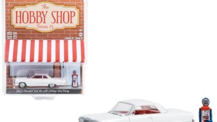 1963 Chevrolet Bel Air Diecast Model with Vintage Gas Pump - Greenlight Hobby Shop Series 15