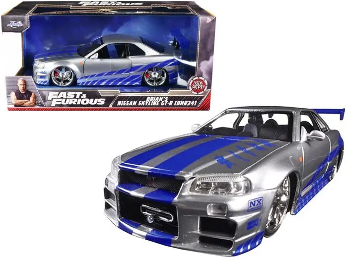 Buy Brian's Iconic Nissan GTR Skyline R34 RHD Silver with Blue Stripes — free download