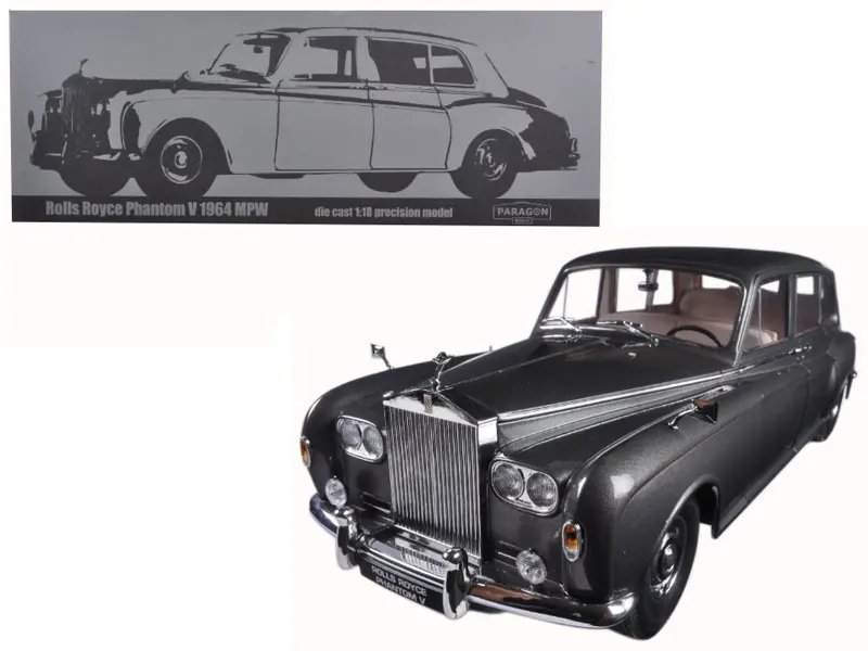 1964 Rolls Royce Phantom V MPW Gunmetal Grey 1/18 Diecast Model by Paragon