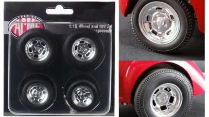 Vintage 1941 Gasser 1/18 Polished Drag Wheels & Tires Set by Acme - 4 Pcs