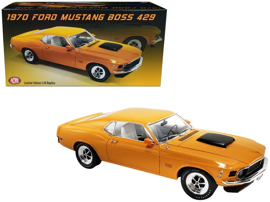 Limited Edition 1970 Ford Mustang Boss 429 Diecast Model 1/18 – Grabber Orange, White Interior by ACME