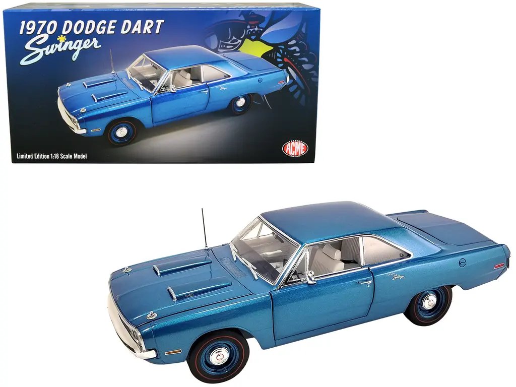 Limited Edition 1970 Dodge Dart Swinger Blue Metallic 1/18 Diecast Model by ACME 3 Limited Edition 1970 Dodge Dart Swinger Blue Metallic 1/18 Diecast Model by ACME - Image 3