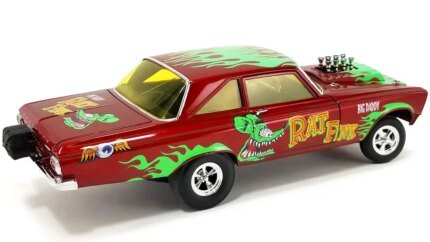 Limited Edition 1965 Plymouth AWB 'Big Daddy Rat Fink' 1/18 Diecast Model Car by ACME - Red Metallic Collectible