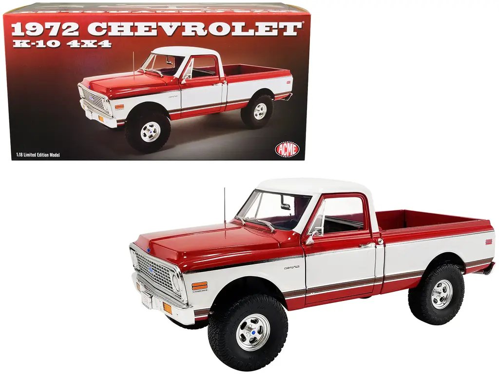 Limited Edition 1972 Chevrolet K-10 4x4 Red & White Diecast Model by ACME - 1/18 Scale 2 Limited Edition 1972 Chevrolet K-10 4x4 Red & White Diecast Model by ACME - 1/18 Scale - Image 2