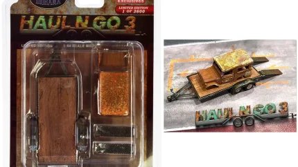 Limited Edition Haul N Go 3 Diecast Model Set: 1/64 Scale Flatbed Trailer & Abandoned Car by American Diorama