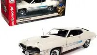 1971 Ford Torino GT Diecast Model - Wimbledon White & Blue Stripes - American Muscle 30th Anniversary