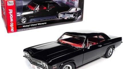 1966 Chevrolet Biscayne Nickey Coupe Tuxedo Black with Red Interior "American Muscle 30th Anniversary" (1991-2021) 1/18 Diecast Model Car by Auto World