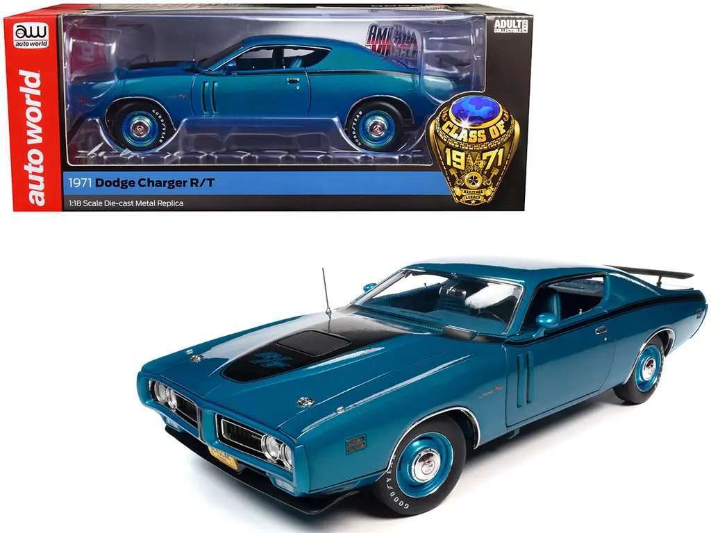 1971 Dodge Charger R/T 426 Hemi Diecast Model Car 1/18 – Blue Metallic by Auto World