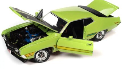 1971 Ford Torino Cobra Grabber Lime Green with Matt Black Hood and Stripes "Class of 1971" Series 1/18 Diecast Model Car by Auto World