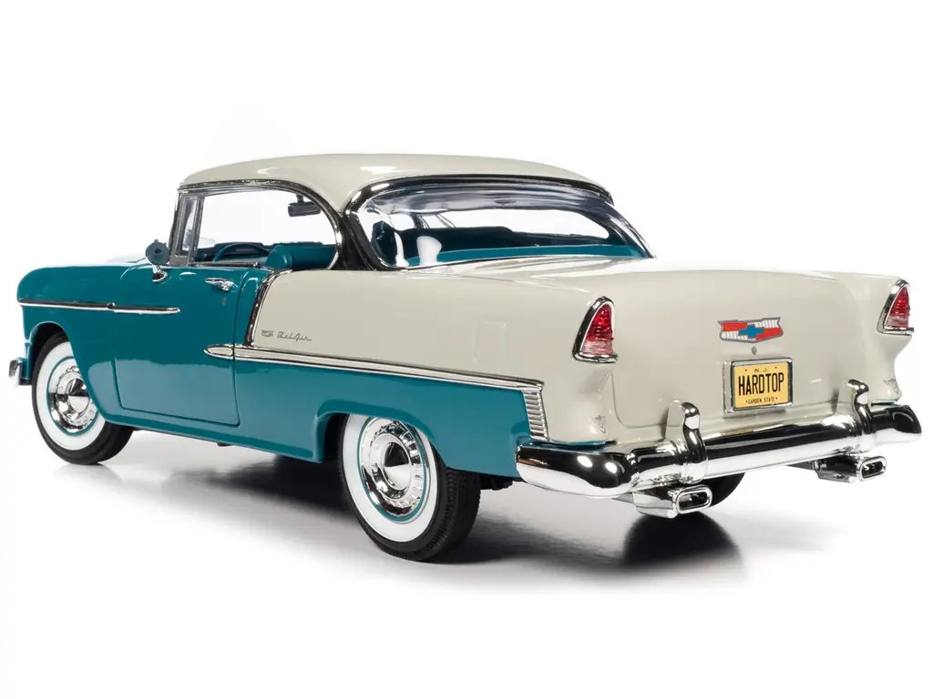 1955 Chevrolet Bel Air Skyline Blue and India Ivory White “Hemmings Classic Car Magazine Cover Car” “American Muscle” Series 1/18 Diecast Model Car by Auto World