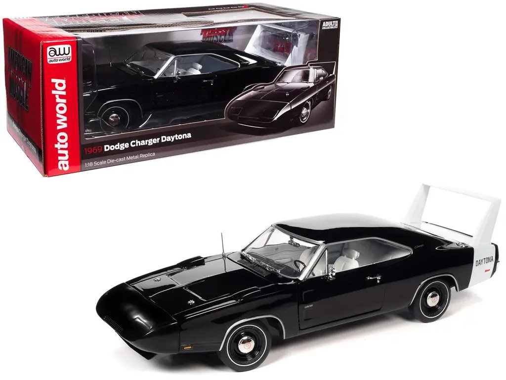 1969 Dodge Charger Daytona X9 Black 1/18 Diecast Model by Auto World - American Muscle Collectible 4 1969 Dodge Charger Daytona X9 Black 1/18 Diecast Model by Auto World - American Muscle Collectible - Image 4