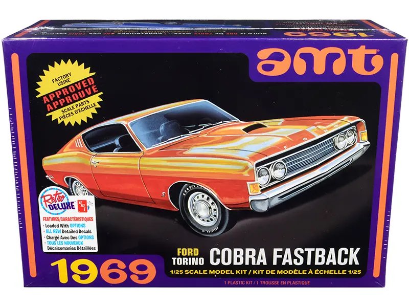 Build Your Dream: 1969 Ford Torino Cobra Fastback 3-in-1 Model Kit by AMT – 1/25 Scale