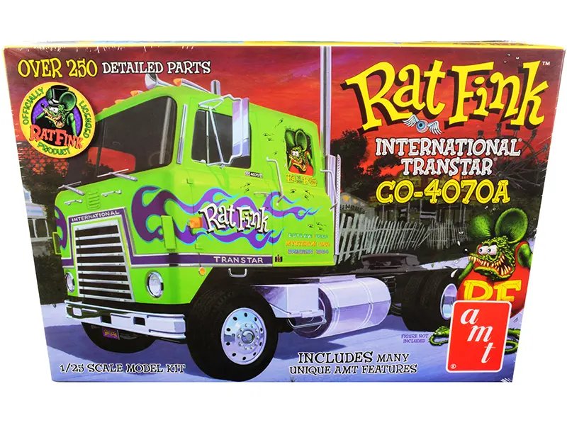 Skill 3 Model Kit International Transtar CO-4070A Truck Tractor Hauler “Rat Fink” 1/25 Scale Model by AMT