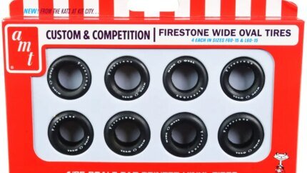 Enhance Your 1/25 Scale Models with AMT's Skill 2 Firestone Wide Oval Tires Set - 8 Pieces