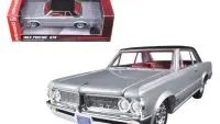1964 Pontiac GTO Silvermist Grey Diecast Model 1/24 by Auto World – Gloss Black Roof Collectible
