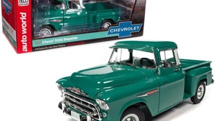 1957 Chevrolet 3100 Stepside Pickup Truck Ocean Green 1/18 Diecast Model by Auto World – Hemmings Cover Car