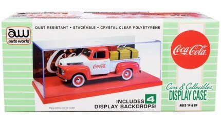 Auto World 1/43 Scale Coca-Cola Model Car Display Case with Red Base & Backdrops