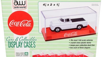 Auto World Coca-Cola 1/64 Scale Model Car Display Cases - Set of 6 with Red Bases
