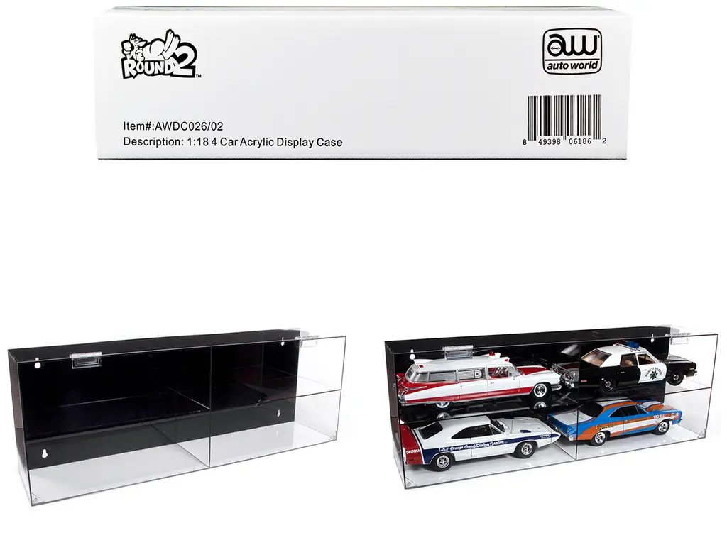 Premium 4-Car Acrylic Display Case for 1/18 Scale Models by Auto World